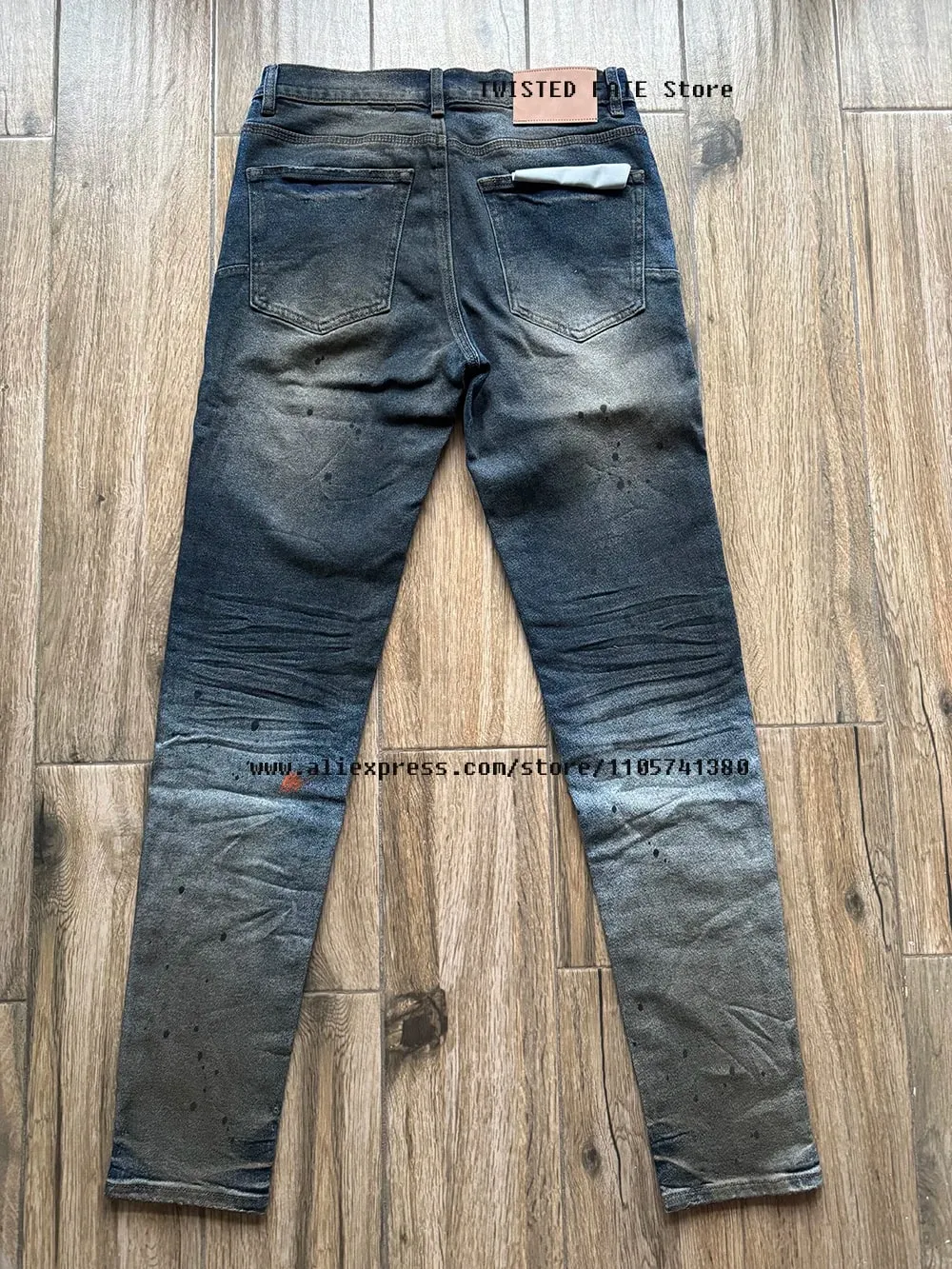 Men's American High Street Distressed Dirty Washed Indigo Spray Painted Stretch Skinny & Slim Fit Graffiti Streetwear Jeans