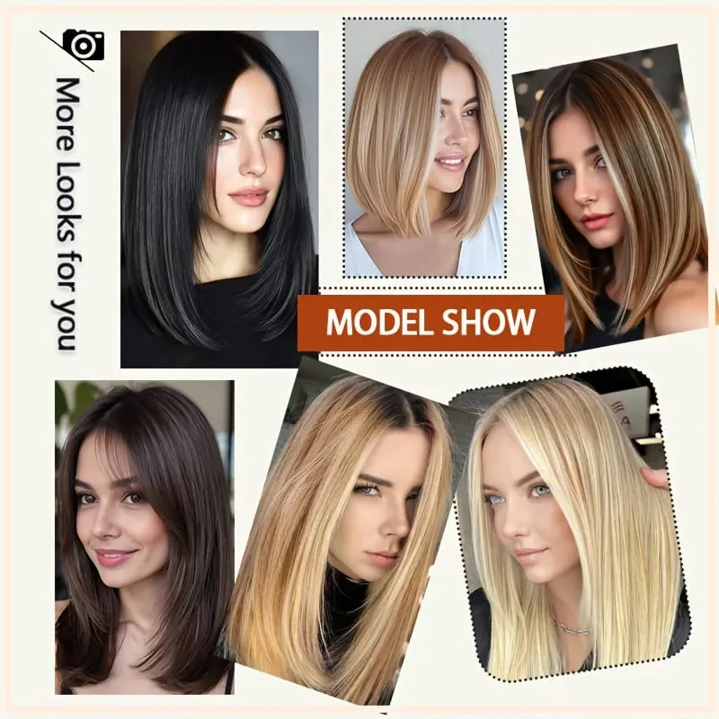 Straight Bob Clip In Hair Extensions Synthetic Highlight Clip On Hairpieces Thin Straight For Women Short Bob Daily Hairstyle
