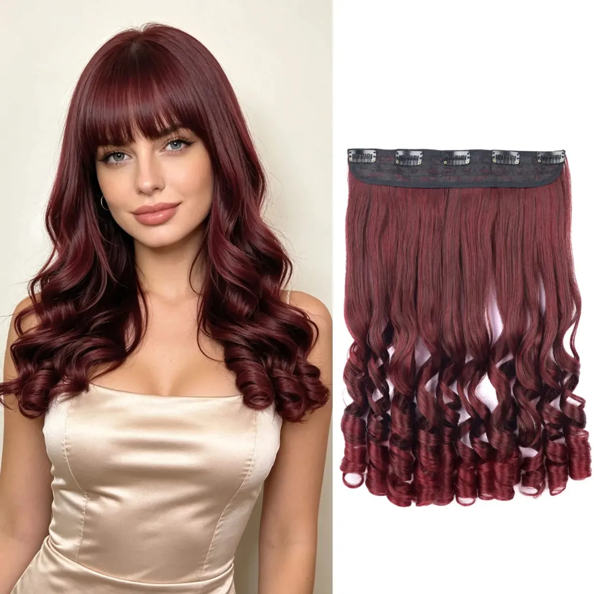 Synthetic clip in one piece hair extensions 5 clips in one piece hair wavy style 16inch french curl for women ladies daily party