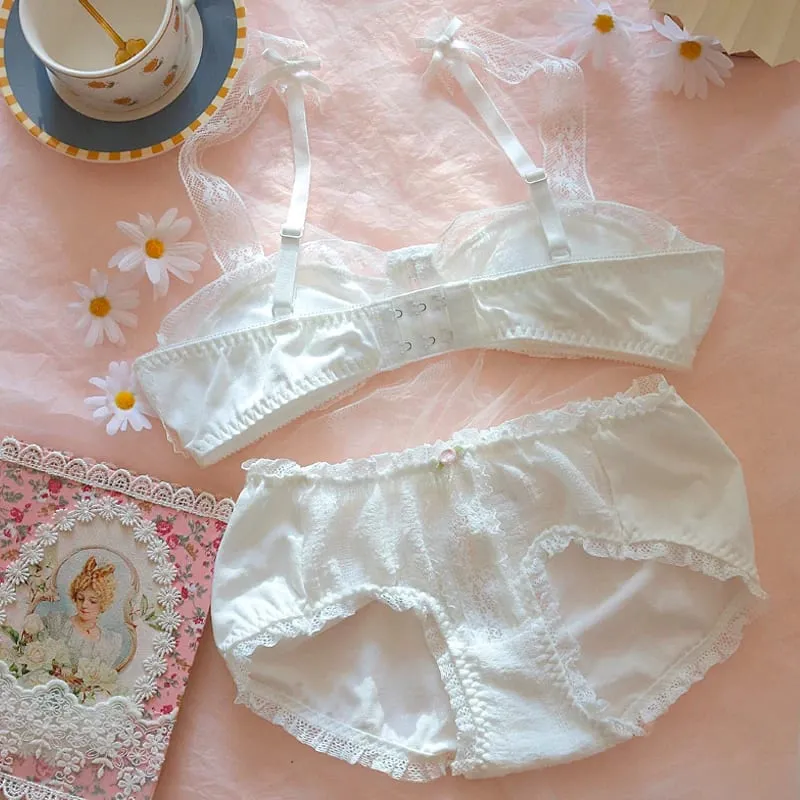 Vintage sous-vêtements princesse dentelle blanche Lingerie coton soutien-gorge à armatures et culotte ensemble japonais petits seins Sexy et mignon Bralette