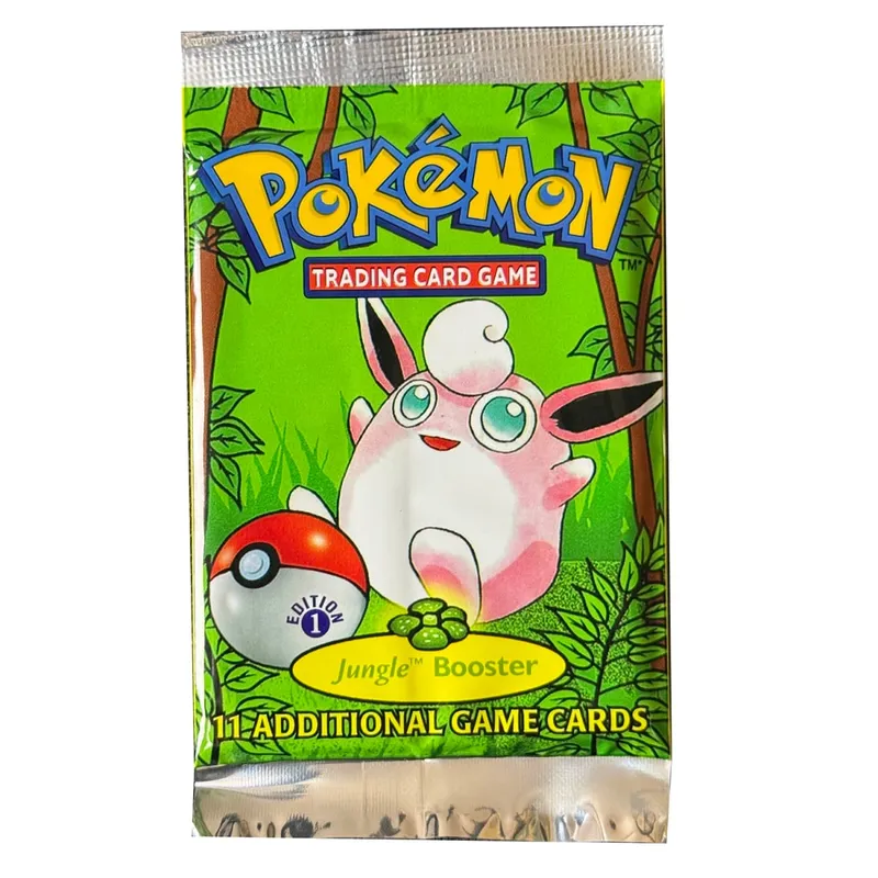 بطاقات وكيل البوكيمون حزمة معززة الغابة الإصدار الأول 11 بطاقة/حزمة Flareon Scyther Wigglytuff حقيبة هدايا بطاقة TCG