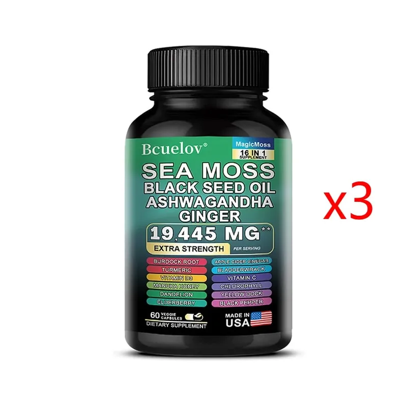 Sea Moss Capsules with Black Seed Oil Ashwagandha Turmeric Complex Energy Immune Digestive Skin & Stress Relief Support