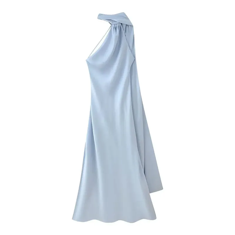 High Street Women Sexy Elegant Halter Long Dress Pambabae Fashion Backless Green Satin Party Maxi Vestidos