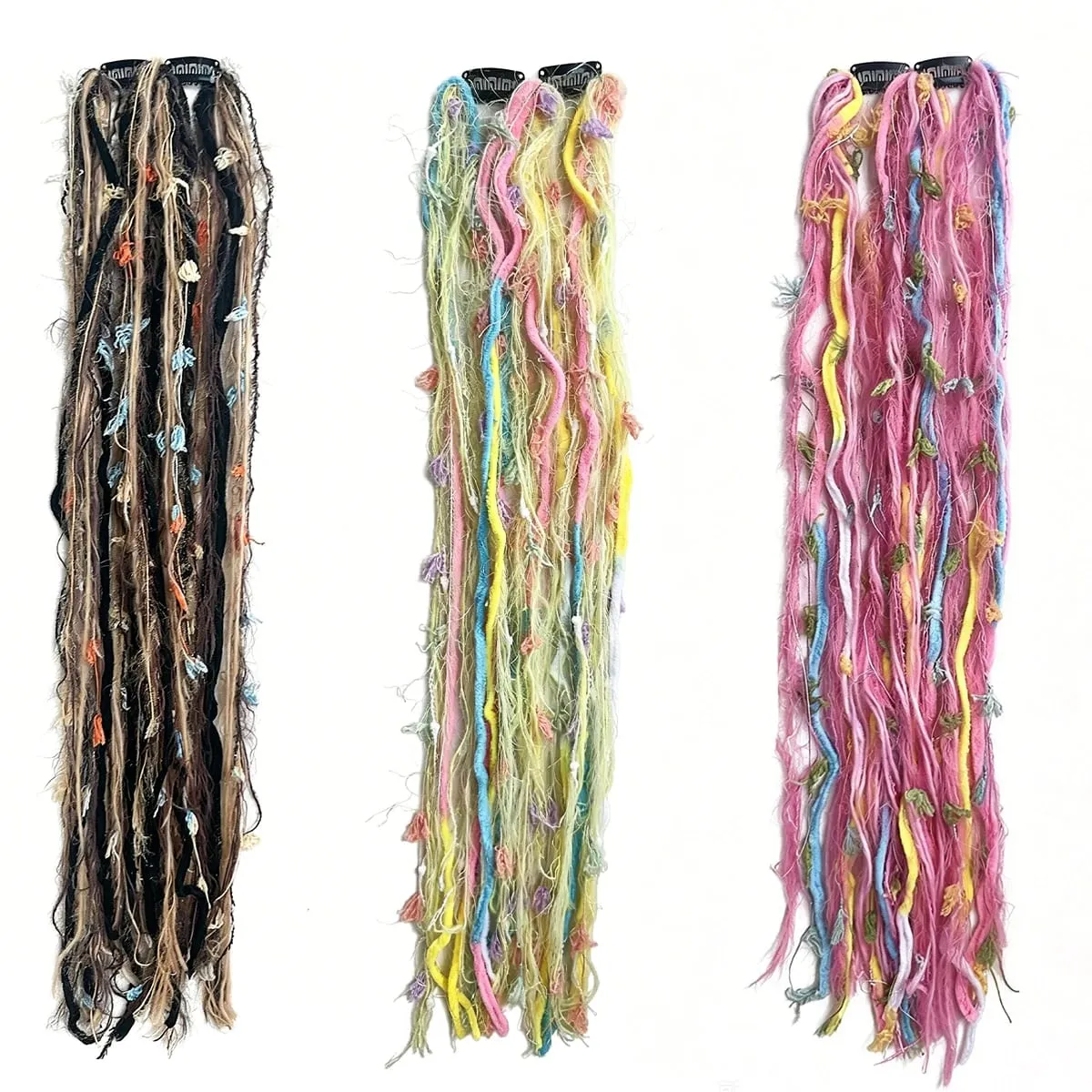 Synthetic 2Pcs Wool Yarn Dreadlock Clip Hair Extensions Maillard Long Boho Tassel Colored Vintage Braids Hair For Woman