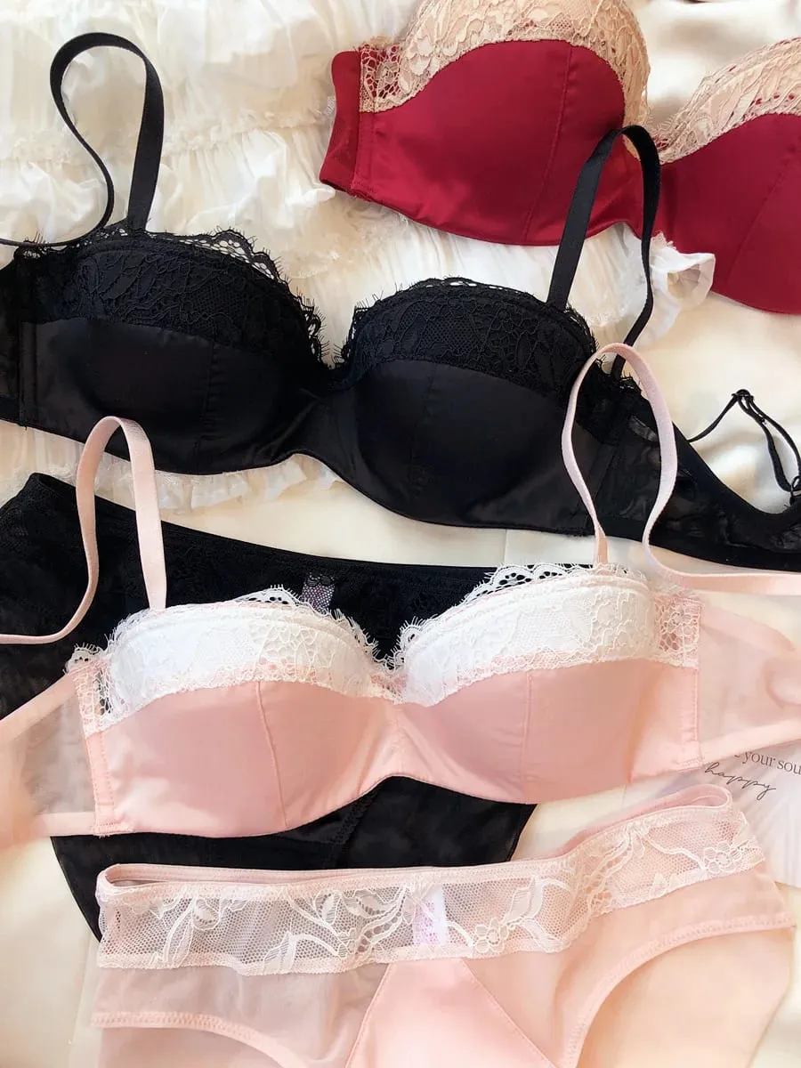 Sexy Lace Embroidery Lingerie Set for Women 1/2 Thin Cup Push Up Bra High Quality Seamless Comfort Underwear Plus Size Brassiere