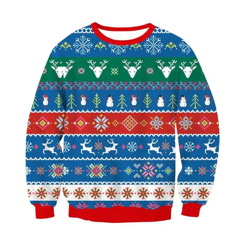 Festival Christmas Pattern Sweatshirts For Men Humping Reindeer 3D Printed Pullover Holiday Party O-Neck Hoodies Long Sleeves