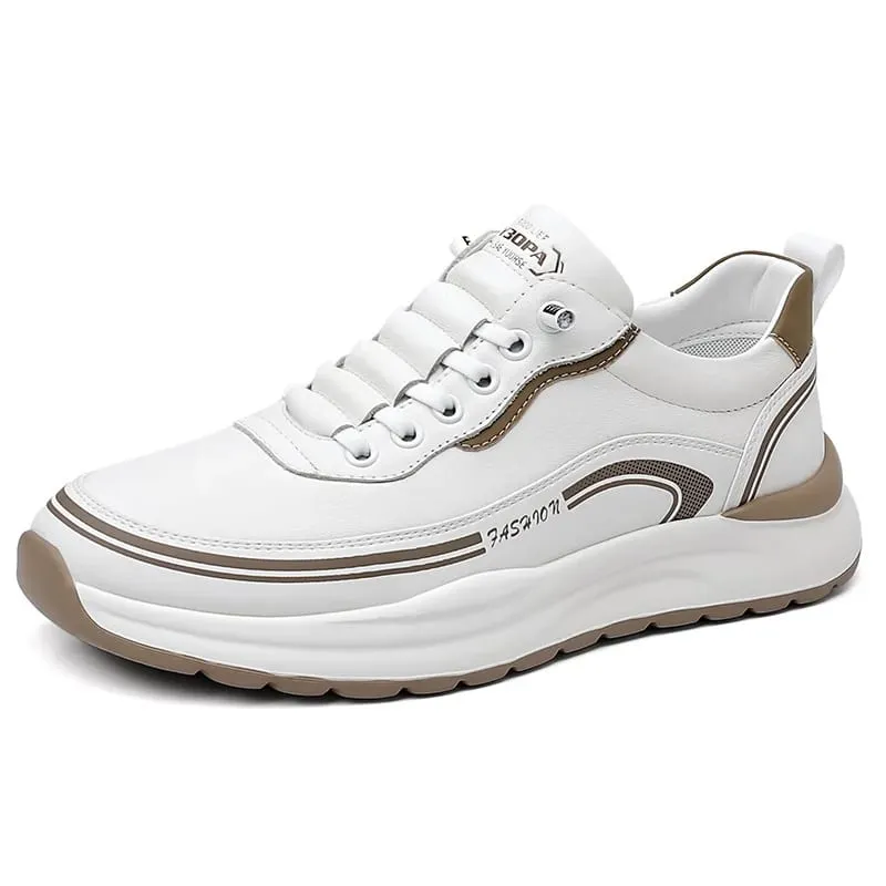 Men's Leather Shoes Soft Thick Sole Lightweight Anti-slip Casual Board Shoes Male PU Surface Waterproof Simple Sneakers