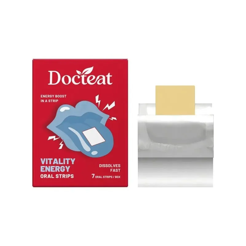 Docteat Vitality Energy Oral Strips Melt-in-Mouth Dissolves Fast L-Theanine No Water Needed Stay Awake Support 7 Strips