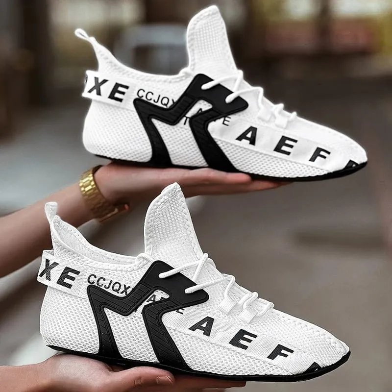 Vita Sneakers Herr Högtopp Bekvämt ventilerande Mesh Fritidsskor Strumpor Skor Stor storlek 47 Utomhus promenadskor för män