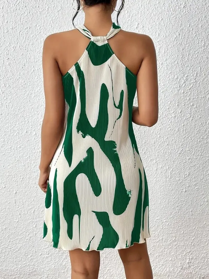 2026 New Spring and Summer Printed Sexy Off-shoulder Lace-up Loose Women's Dress Ladies