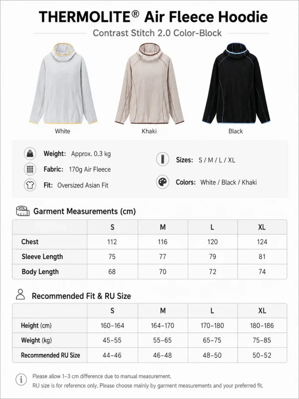 THERMOLITE® Men's Lightweight Air Fleece Hoodie Contrast Stitch Thermal Pullover Sweatshirt Quick Dry Outdoor Athletic Tech Top