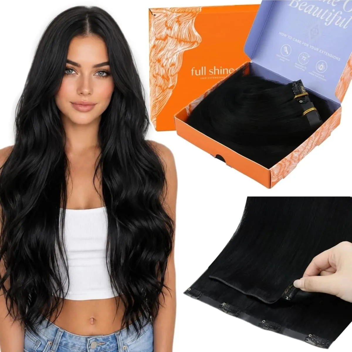 Full Shine 7 Pcs Genius Weft Clip In Hair Extensions Human Hair Seamless Invisible PU Weft Clip Ins For Women