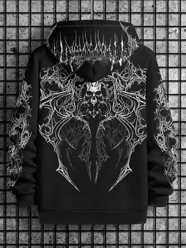 Men's winter-spring hooded sweatshirt with skull pattern for casual roller skating hip-hop streetwear
