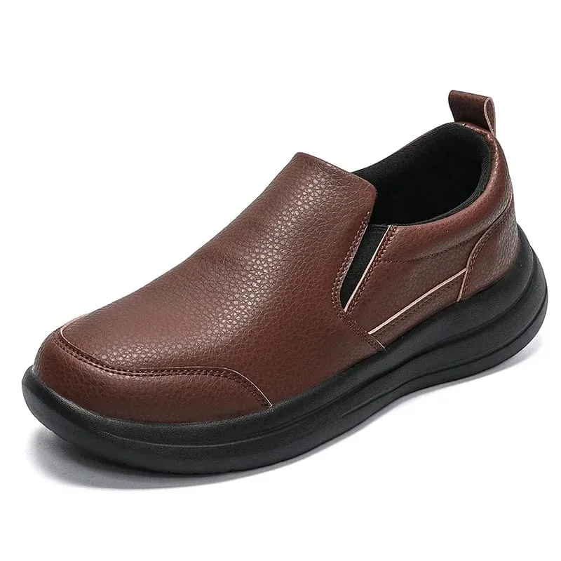 Men's Comfortable Slip-On Leather Sneakers Casual Sports Walking Shoes Waterproof Black Athletic Plus Big Size 48 49 50