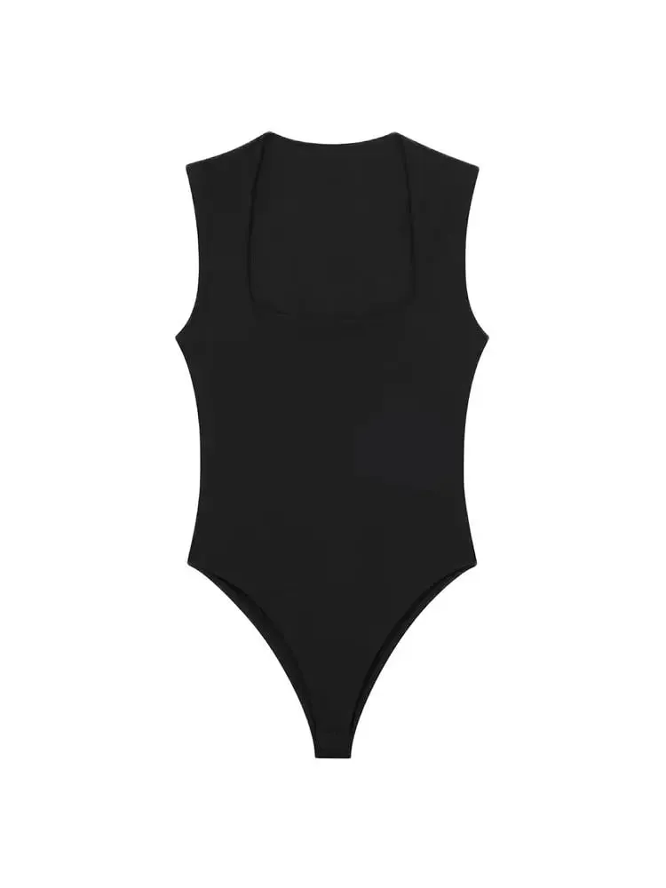 Monos ajustados para Mujer, monos sexis a la moda con cuello cuadrado sin mangas y botones a presión para Mujer