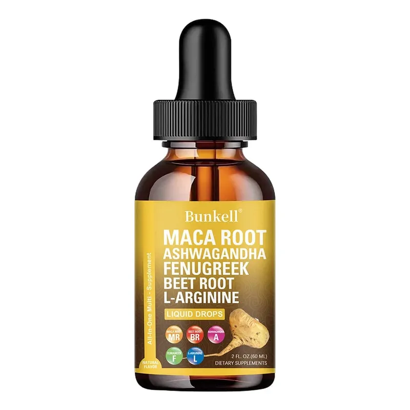 Gotas líquidas de raíz de maca orgánica con raíz de remolacha de alholva Ashwagandha y multivitamina líquida de L-arginina para mujeres y hombres