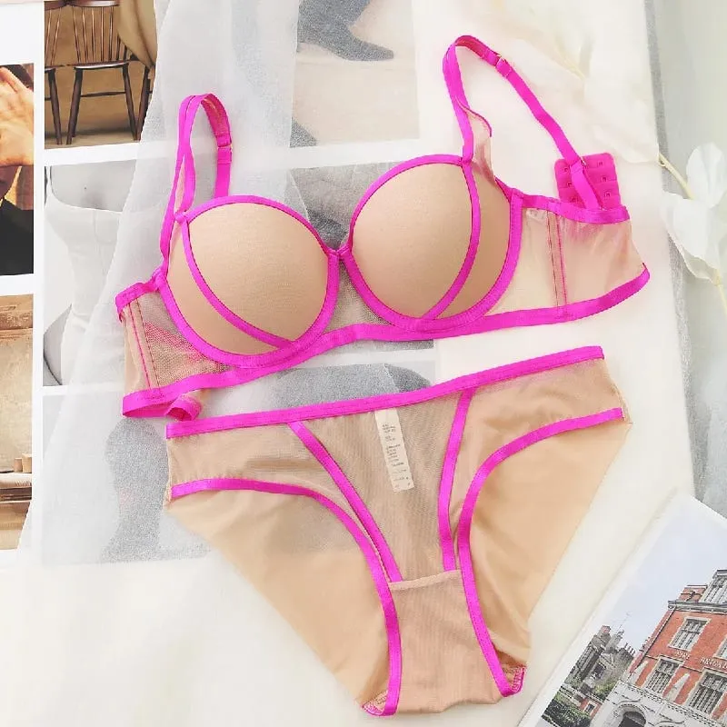 2026 novo 5 contraste cor meia xícara engrossar push up lingerie conjuntos para mulher roupa interior sexy tamanho grande 75-85 bcd moda sutiã calcinha