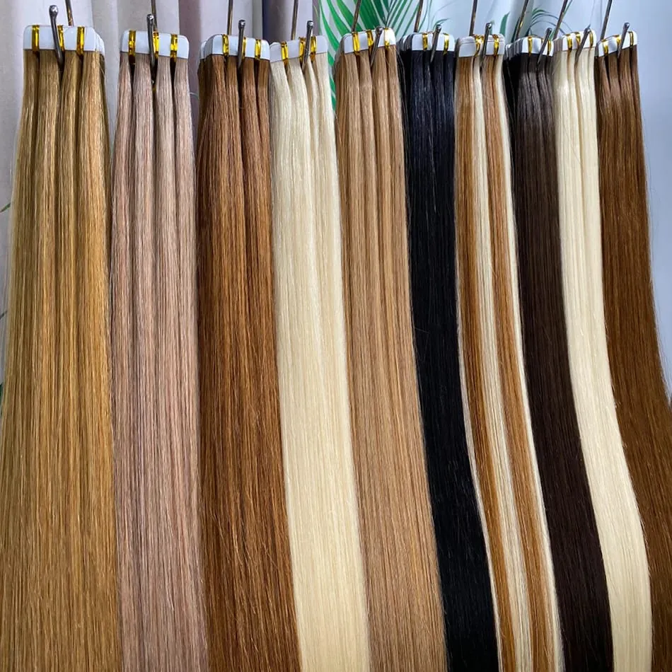 High Quality Tape Hair Extensions Full Ends Straight Hair 18-30 Inch Double Sided Adhesive Tape in Different Colors
