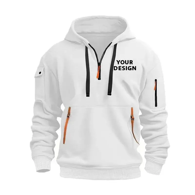Sudadera informal holgada con bolsillo en el brazo y cremallera deportiva para hombre, nuevo europeo, personaliza tu logotipo, chaqueta con capucha y hombros caídos — image 4