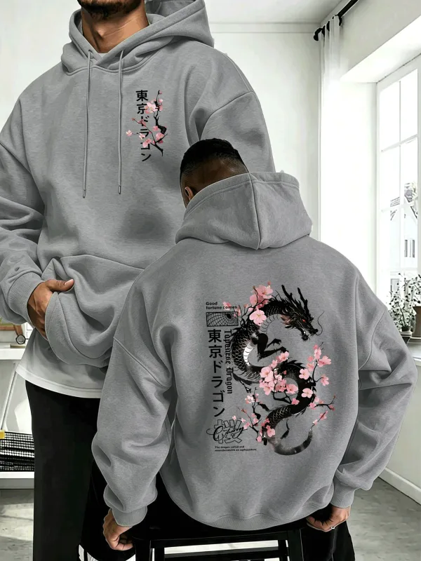 Japanese Tokyo Sword Cherry Blossom Printing Men'S Hoody Autumn Loose Hoodies Casual Fleece Sportswear Comfortable Pullovers