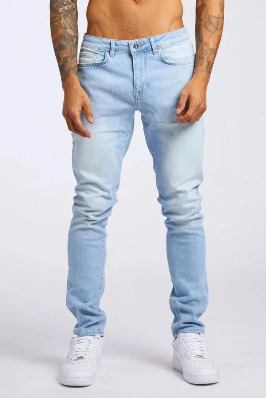 Men New Trendy Slim Fit High Waist Denim Pants Washed Straight‑Leg Casual Jeans For Men