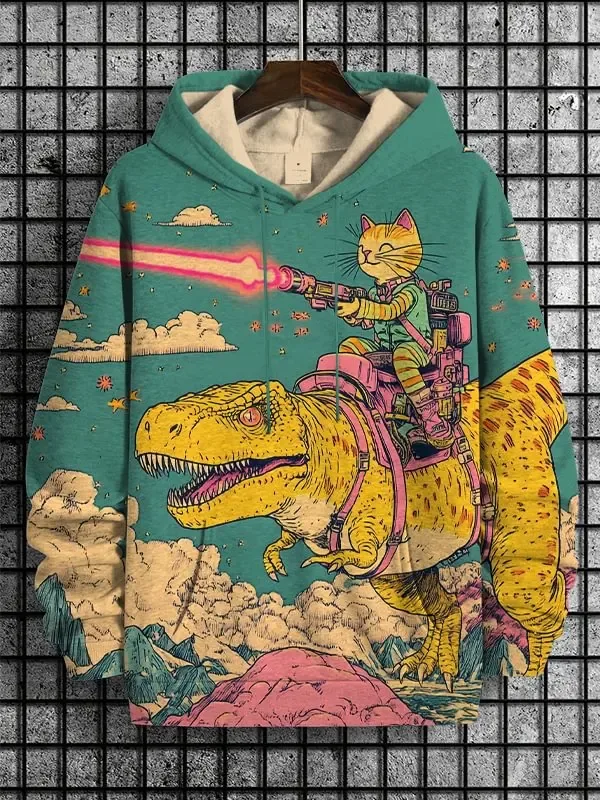 2026 Men's Hoodies Funny Cat Dinosaur UFO Art 3D Printed Cartoon Sweatshirt Men Women Tracksuit Oversized Casual Street Y2k Coat