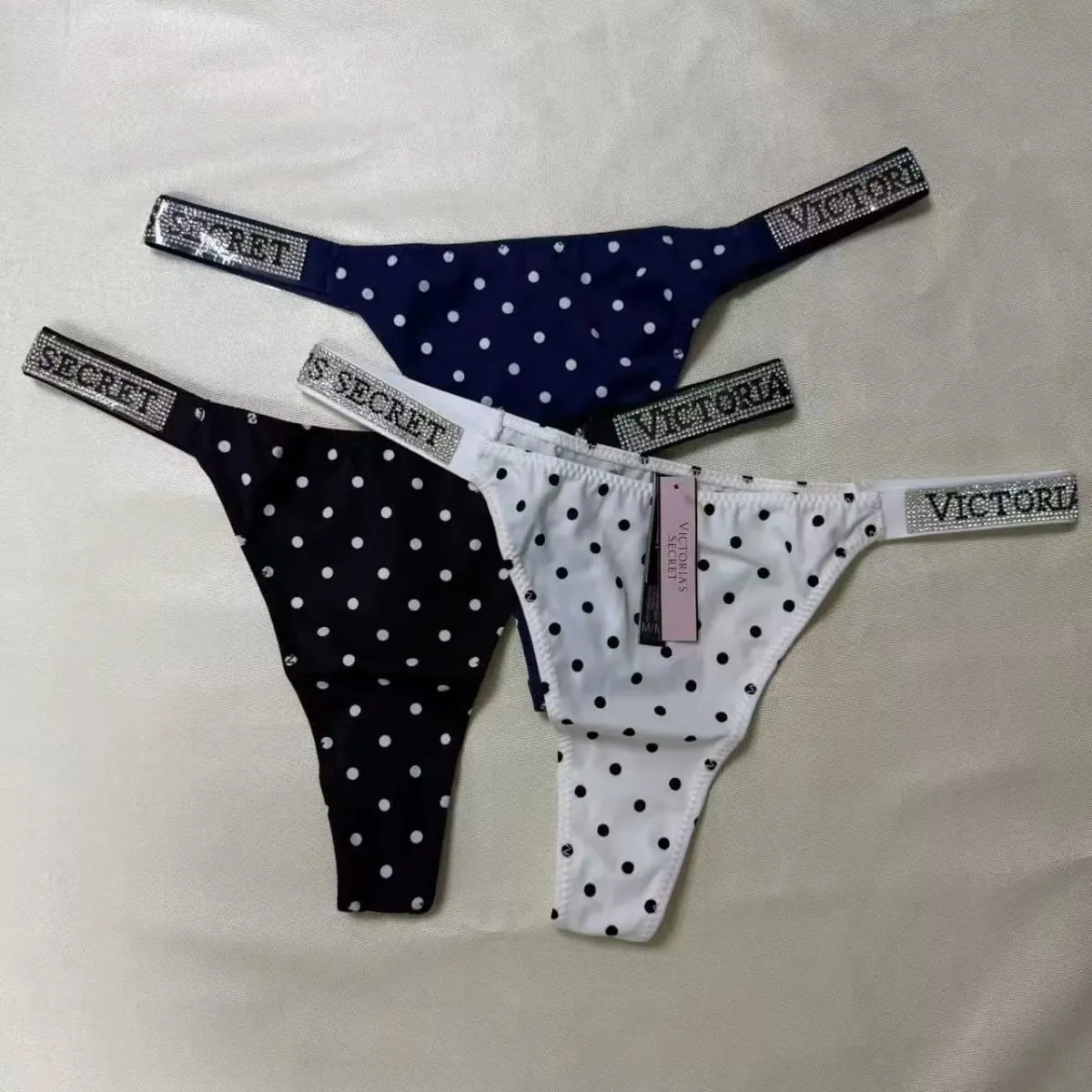 VS Pakaian Dalam Thong Hipster Mulus Wanita Polka Dot Renda Bikini Celana Dalam Nakal Set Victoria Secret Katun Bernapas Hipster — image 6