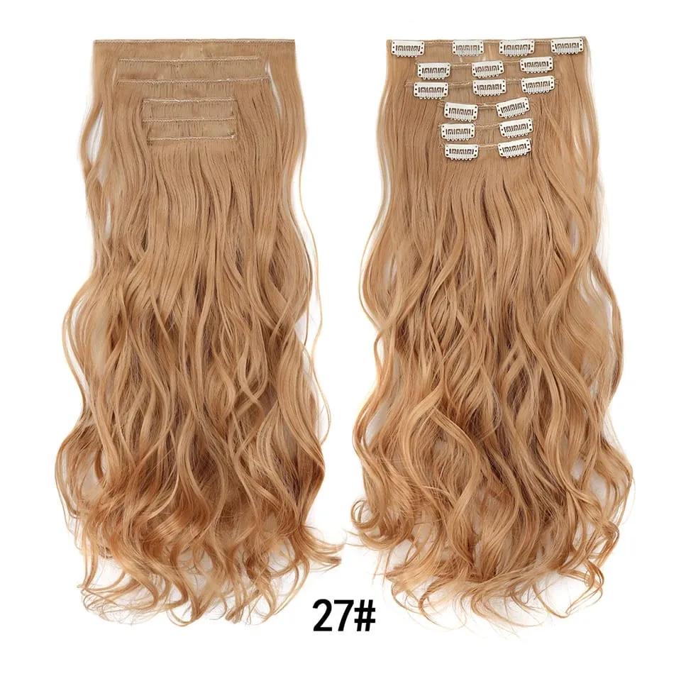 Women 20 Inches Wavy Curly Full Head 6 Separate Pieces Heat Resistance Synthetic Hair Clip in Hair Extensions