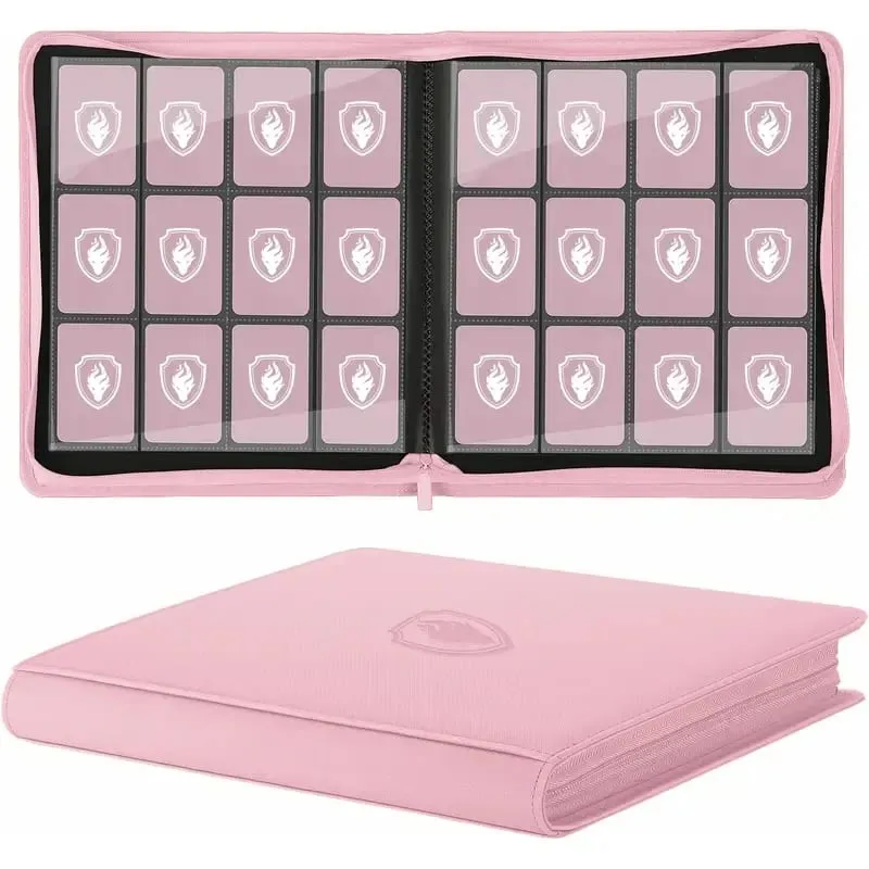 Trading Card Binder 12 Pocket Zipper Binder Card Album Holds 480 Cards Premium Leather Card Folder for TCG/Game/Sports Cards
