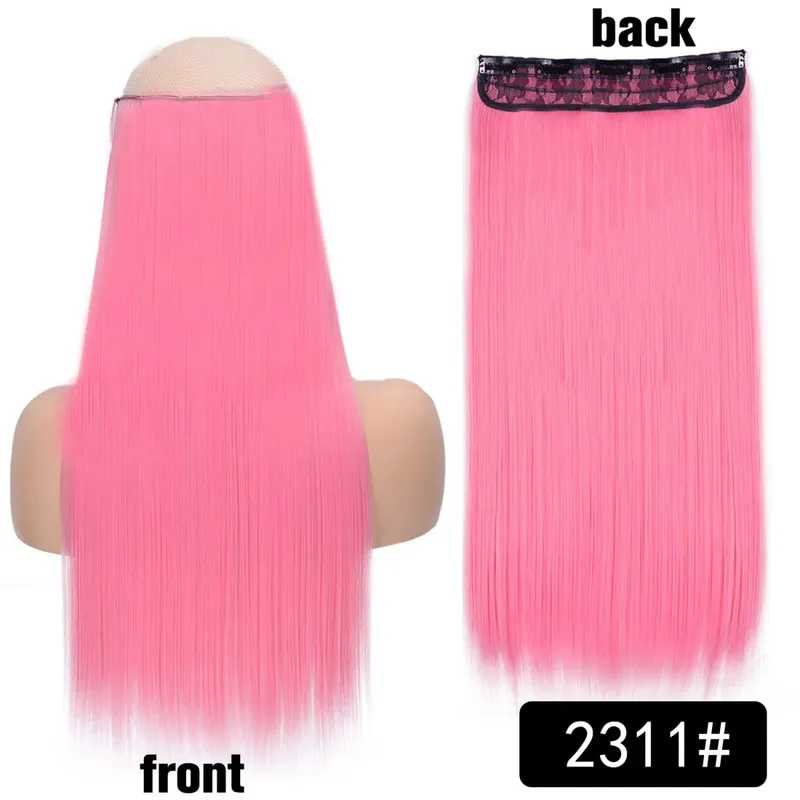 Longo reto encaracolado uma peça 5 clipes clip-in extensões 22 Polegada penteados resistentes ao calor cor mistura loira pedaço de cabelo para mulher