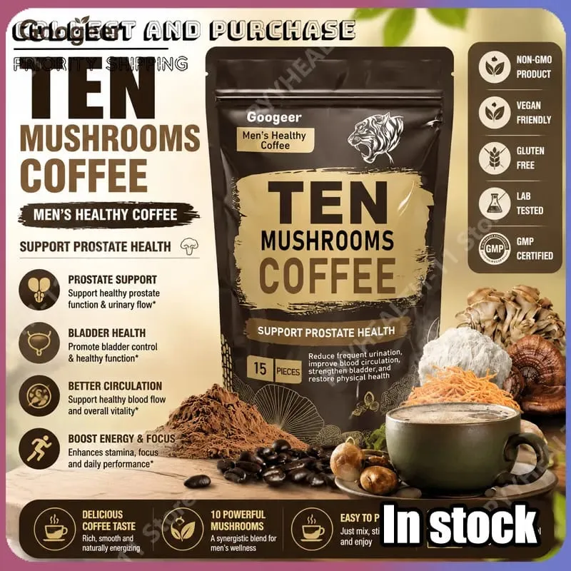 Mushroom Powder Supplement with 10 Mushroom Blend Men's Healthy Mushrooms Coffee Powder Daily Nutrition and Energy Support