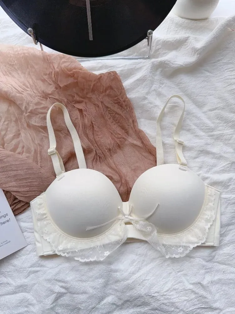 Set Bra Renda Separuh Piala Merah untuk Dada Kecil Sokongan Boleh Laras Anti-Kendur Tekan Ke Atas Set Pakaian Dalam Seksi Hadiah Hari Lahir Wanita — image 4