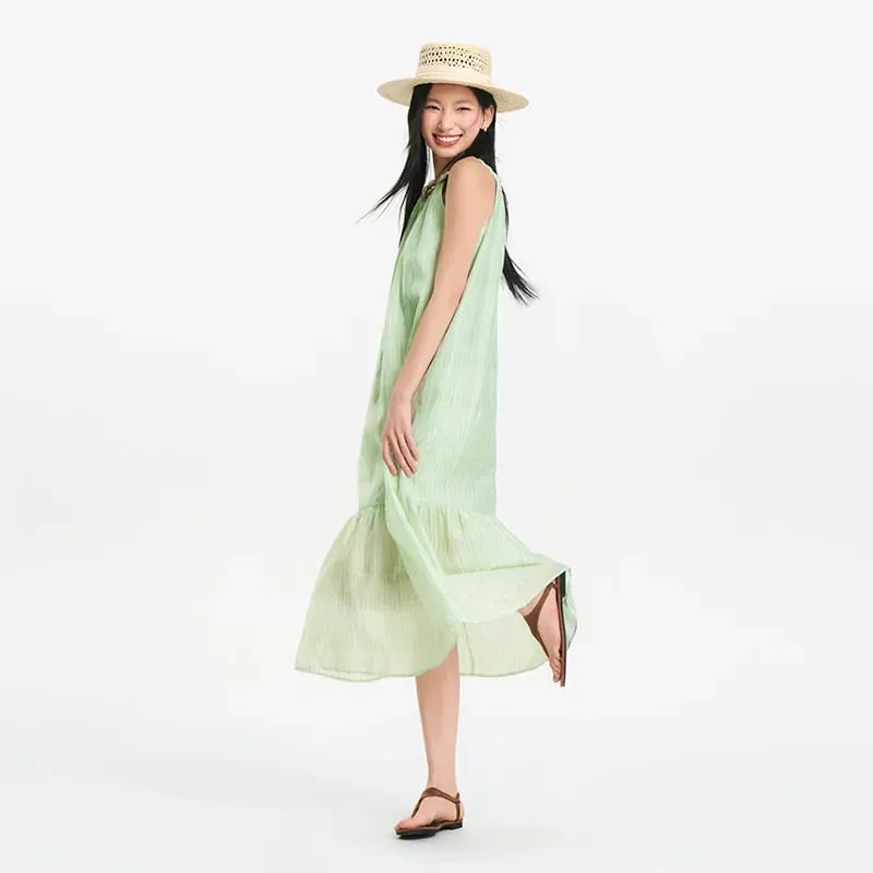 Semir Women Dress Bowknot Textured Halter Neck Vacation A Line Maxi 2026 Summer Romantic Fresh Elegant Soft Comfy Holiday Top