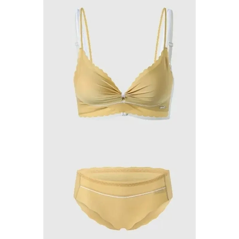 Hot Sweet Cute Lingerie Set Women Wireless Bra Thin Cup Push Up Support Large Bust Minimizer Daily Home Wear Plus Size S-XL Set