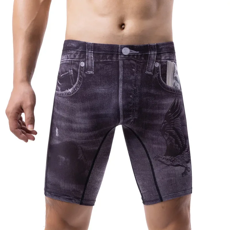 Thời Trang Mới Quần Lót Ice Silk Quần Short Boxer Dài Cho Nam Kích Thước Lớn Demin Jean Phong Cách Quần Lót Nam Cao Cấp Kéo Dài Quần Lót