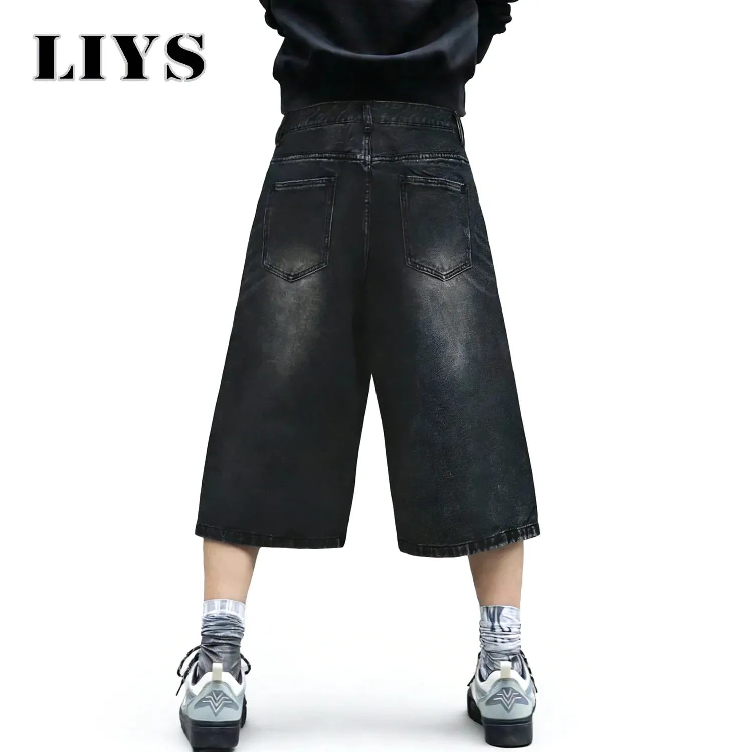 American Retro Classic Black Ultra Baggy Wide Leg Men's Denim Shorts Spring Summer Casual Oversized Jeans Men's Clothes