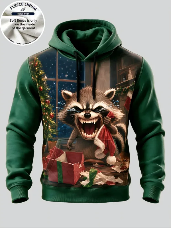 3D Print Christmas Fleece Hoodie Vintage Santa Pointing Figure Pullover Long Sleeve Kangaroo Pocket Xmas Holiday Sweatshirt
