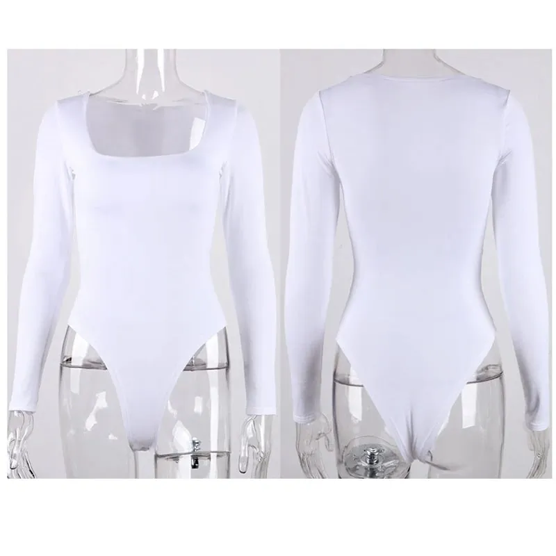 Body s dlouhým rukávem jaro 2025 límeček čtvercového střihu Pevný bodycon elastický návlek Sexy Y2k Dámské oblečení Fashion Club Party 2520