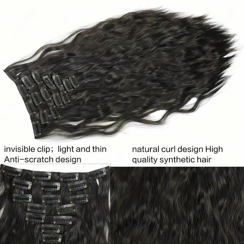 Synthetic Clip In Hair Extensions 7PCS Set Kinky Curly 20inch Long Clip On Hairpiece Style For Women Girls Daily Party