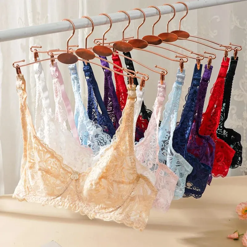Sexy Lace Bra Set Women Push Up Non-pad Breathable Underwire Thin Solid Panties Underwear Exquisite Lingerie Daily
