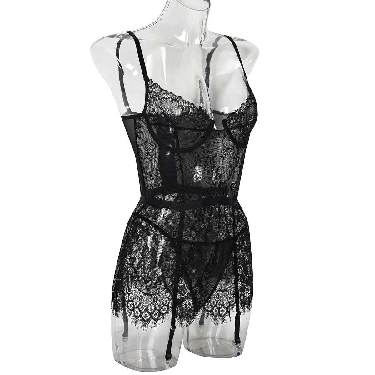 Woman Sexy Lace Strap Bras Set Skinny See-through Women Pajamas Sexy Lingerie Backless Hollow Out Underwear