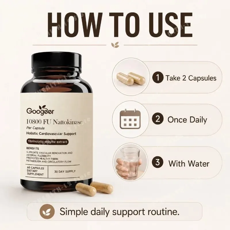 Nattokinase 10800 FU Capsules with CoQ10 Garlic Extract Daily Wellness Supplement 60 Count 30 Day Supply for Adults Men Women