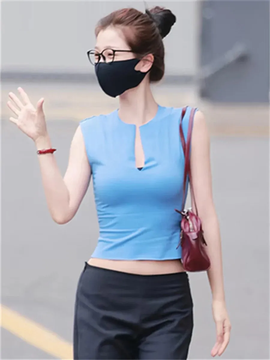 Weird Puss Casuals Trend Tank Top Women Chic Classic Split Patchwork Stretch Simple Sporty Streetwera Fashion Basic Daily Vest