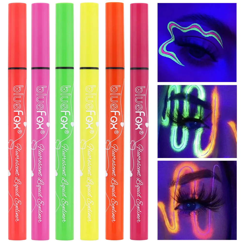 6Pcs Neon Fluorescent UV Glow Eyeliner Waterproof Long Lasting Colorful Liquid Eye Liner Rave Party Halloween Makeup Tools