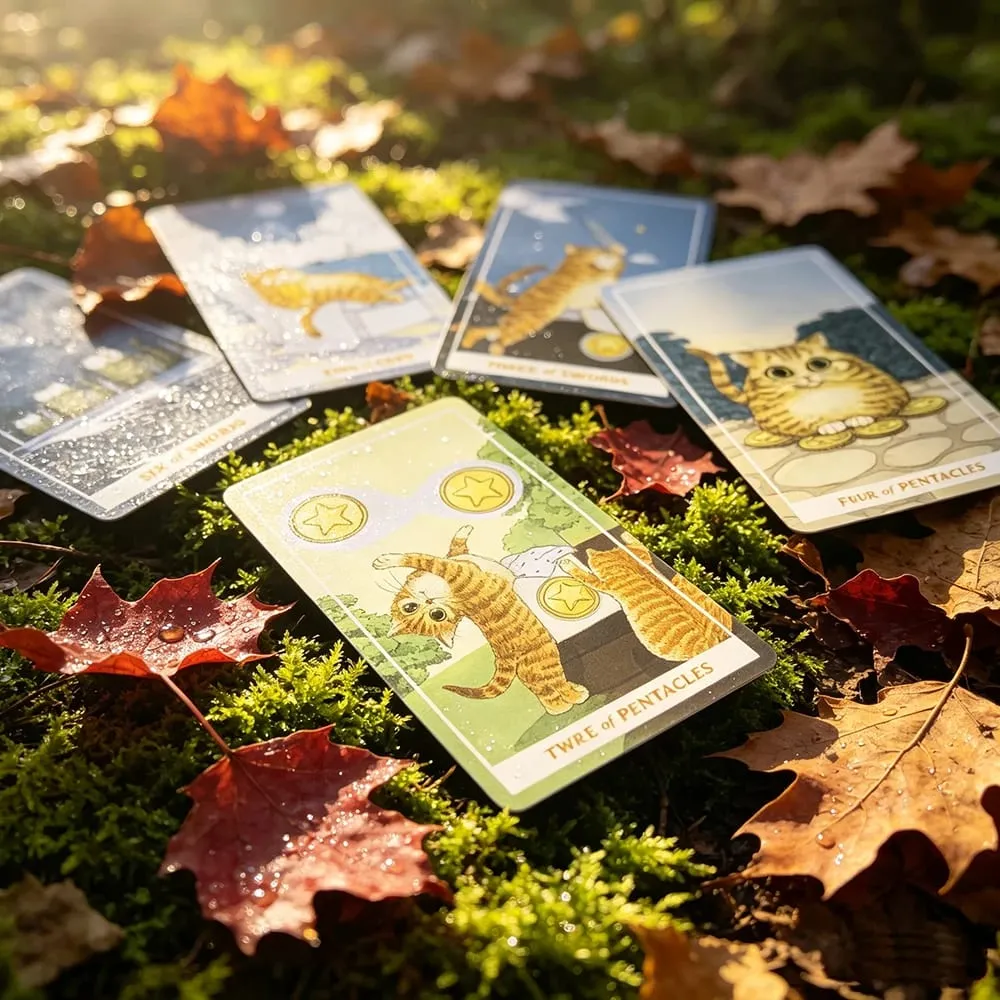 Sunny Cat Tarot Cards Fortune‑Telling Cards Game Spiritual Guidance Divination Cards Cute Witchcraft Gift for Women & Cat Lovers