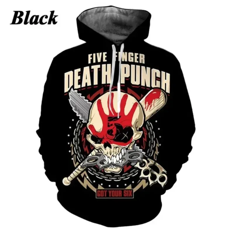 Moletom com capuz Death Punch masculino e feminino com estampa 3D casual outono e inverno hip-hop rock com capuz
