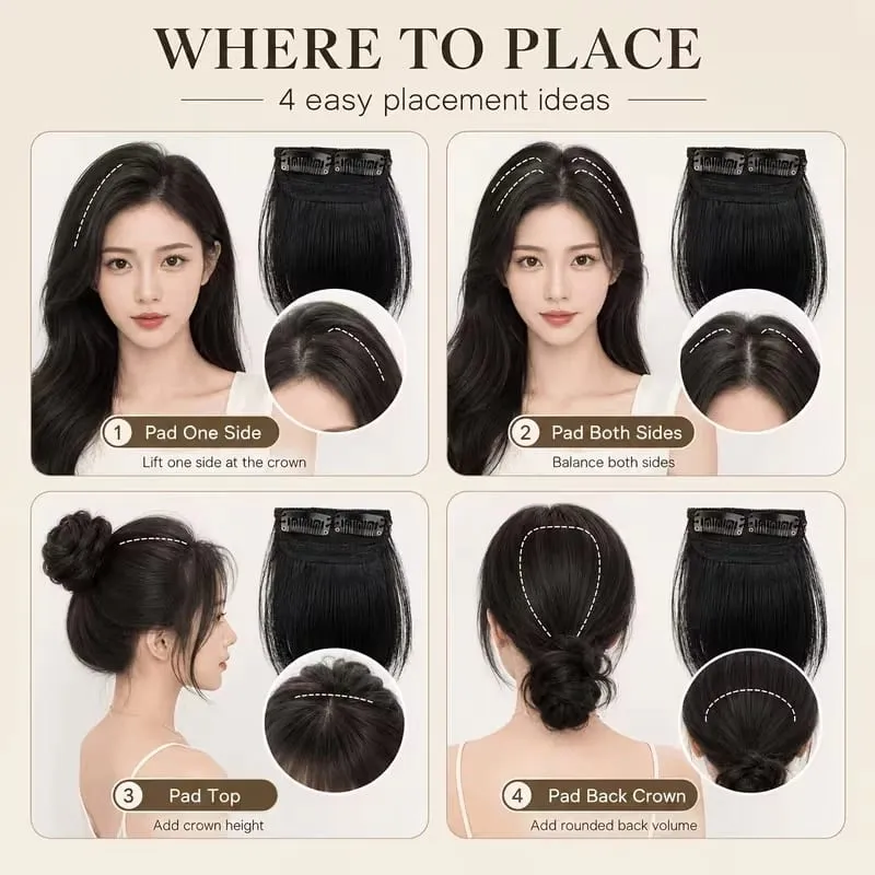 10cm Synthetic Short Straight 2pcs Hair Pads Extension Change Head Shape Fiber Hairpiece for Women Daily Wear
