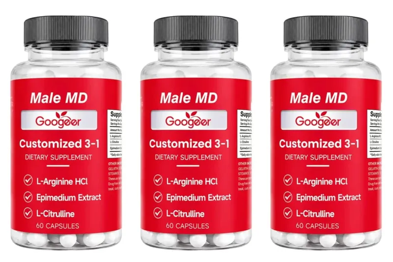Googeer Male MD 3-in-1 Capsules with L-Arginine HCl and L-Citrulline and Epimedium Extract for Circulation Support 60 Capsules
