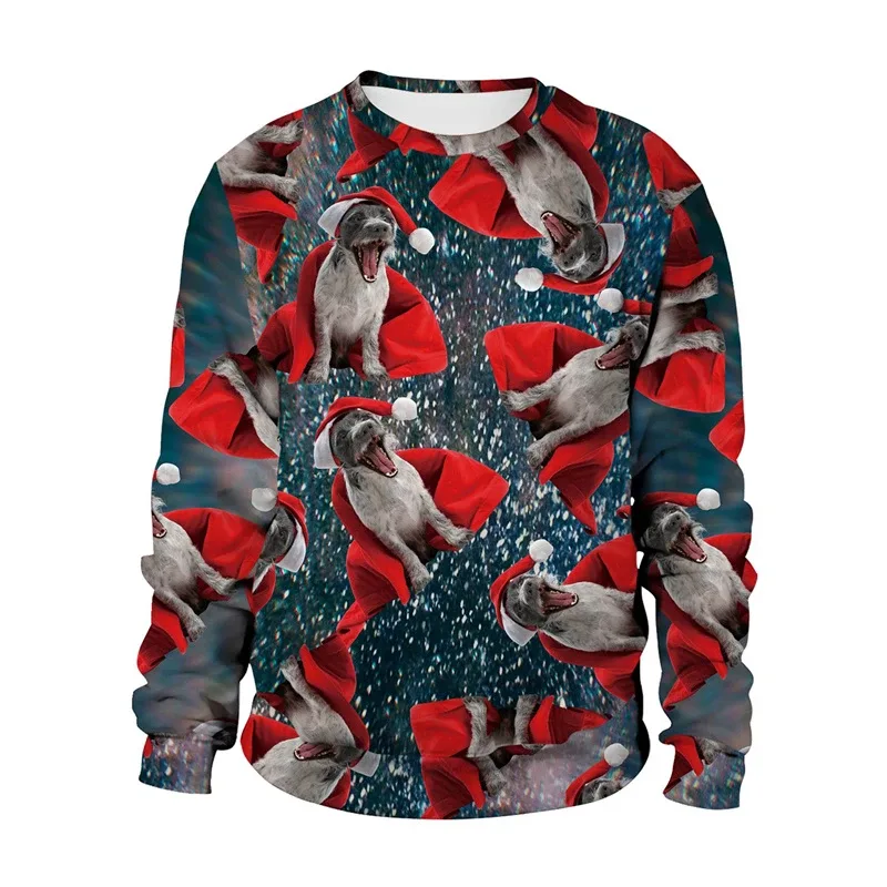 Funny 2026 Ugly Christmas Sweater For Men Women New Xmas Cat Dog Pattern Sweatshirt Festival Party Crew Neck Pullover Hoodies