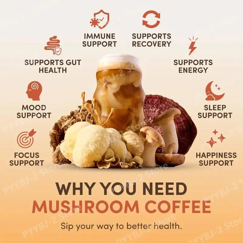 Organic Mushroom Extract Powder with MCT Oil Adaptogenic Blend 6 Types Daily Nutritional Support Smooth Formula Supplement